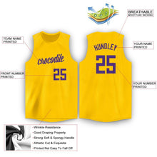 Load image into Gallery viewer, Custom Gold Purple Round Neck Basketball Jersey
