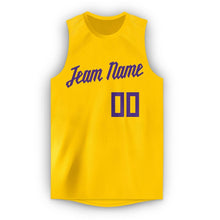 Load image into Gallery viewer, Custom Gold Purple Round Neck Basketball Jersey