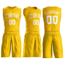 Load image into Gallery viewer, Custom Gold White Round Neck Suit Basketball Jersey