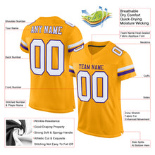 Load image into Gallery viewer, Custom Gold White-Purple Mesh Authentic Football Jersey