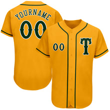 Load image into Gallery viewer, Custom Gold Green-White Authentic Baseball Jersey