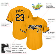 Load image into Gallery viewer, Custom Gold Black-White Authentic Throwback Rib-Knit Baseball Jersey Shirt