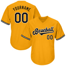 Load image into Gallery viewer, Custom Gold Black-White Authentic Throwback Rib-Knit Baseball Jersey Shirt