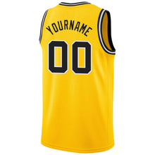 Load image into Gallery viewer, Custom Gold Black-White Round Neck Rib-Knit Basketball Jersey