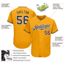 Load image into Gallery viewer, Custom Gold Navy-White Authentic Baseball Jersey