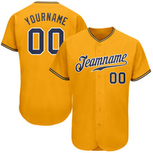 Load image into Gallery viewer, Custom Gold Navy-White Authentic Baseball Jersey