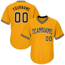 Load image into Gallery viewer, Custom Gold Black-White Authentic Throwback Rib-Knit Baseball Jersey Shirt