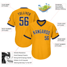 Load image into Gallery viewer, Custom Gold Navy-White Authentic Throwback Rib-Knit Baseball Jersey Shirt