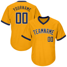 Load image into Gallery viewer, Custom Gold Navy-White Authentic Throwback Rib-Knit Baseball Jersey Shirt
