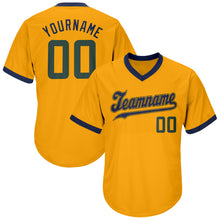 Load image into Gallery viewer, Custom Gold Hunter Green-Navy Authentic Throwback Rib-Knit Baseball Jersey Shirt