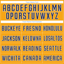 Load image into Gallery viewer, Custom Gold White-Navy Authentic Throwback Rib-Knit Baseball Jersey Shirt