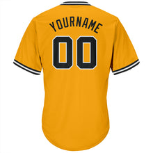 Load image into Gallery viewer, Custom Gold Black-White Authentic Throwback Rib-Knit Baseball Jersey Shirt