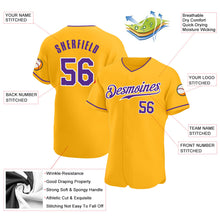 Load image into Gallery viewer, Custom Gold Purple-White Authentic Baseball Jersey