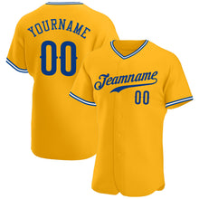 Load image into Gallery viewer, Custom Gold Royal-White Authentic Baseball Jersey