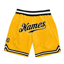 Load image into Gallery viewer, Custom Gold Black-White Authentic Throwback Basketball Shorts