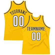 Load image into Gallery viewer, Custom Gold White-Navy Authentic Throwback Basketball Jersey