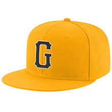 Load image into Gallery viewer, Custom Gold Black-White Stitched Adjustable Snapback Hat