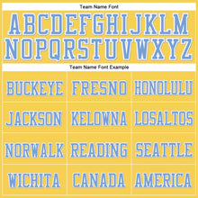 Load image into Gallery viewer, Custom Gold Light Blue-White Stitched Cuffed Knit Hat