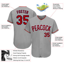 Load image into Gallery viewer, Custom Gray Red-Navy Authentic Baseball Jersey