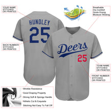 Load image into Gallery viewer, Custom Gray Royal-Red Authentic Baseball Jersey