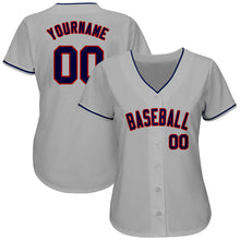 Load image into Gallery viewer, Custom Gray Navy-Red Authentic Baseball Jersey