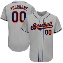 Load image into Gallery viewer, Custom Gray Navy-Orange Authentic Baseball Jersey