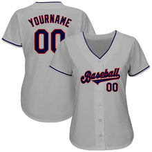 Load image into Gallery viewer, Custom Gray Navy-Red Authentic Baseball Jersey