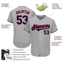 Load image into Gallery viewer, Custom Gray Navy-Red Authentic Baseball Jersey
