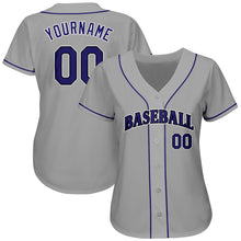 Load image into Gallery viewer, Custom Gray Purple-Black Authentic Baseball Jersey