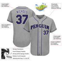 Load image into Gallery viewer, Custom Gray Purple-Black Authentic Baseball Jersey