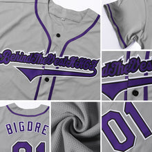 Load image into Gallery viewer, Custom Gray Purple-Black Authentic Baseball Jersey