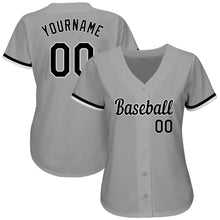 Load image into Gallery viewer, Custom Gray Black-White Authentic Baseball Jersey