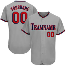 Load image into Gallery viewer, Custom Gray Red-Navy Authentic Baseball Jersey