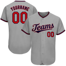Load image into Gallery viewer, Custom Gray Red-Navy Authentic Baseball Jersey