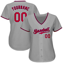Load image into Gallery viewer, Custom Gray Red-Navy Authentic Baseball Jersey
