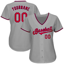 Load image into Gallery viewer, Custom Gray Red-Navy Authentic Baseball Jersey
