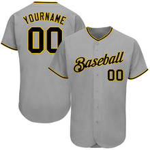 Load image into Gallery viewer, Custom Gray Black-Gold Authentic Baseball Jersey