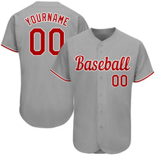 Load image into Gallery viewer, Custom Gray Red-White Authentic Baseball Jersey
