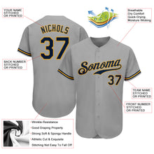 Load image into Gallery viewer, Custom Gray Navy-Old Gold Authentic Baseball Jersey
