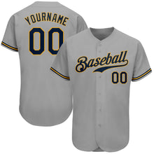 Load image into Gallery viewer, Custom Gray Navy-Old Gold Authentic Baseball Jersey