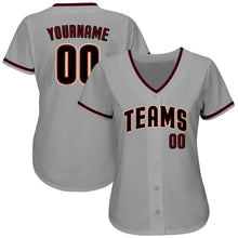 Load image into Gallery viewer, Custom Gray Black-Crimson Authentic Baseball Jersey