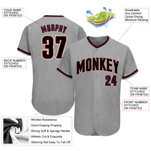 Load image into Gallery viewer, Custom Gray Black-Crimson Authentic Baseball Jersey