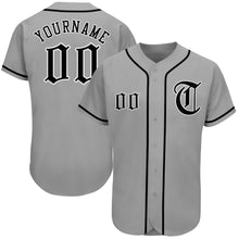 Load image into Gallery viewer, Custom Gray Black-White Authentic Baseball Jersey