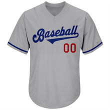Load image into Gallery viewer, Custom Gray Royal-Red Authentic Throwback Rib-Knit Baseball Jersey Shirt