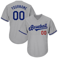 Load image into Gallery viewer, Custom Gray Royal-Red Authentic Throwback Rib-Knit Baseball Jersey Shirt