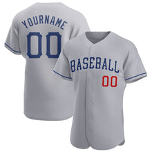 Load image into Gallery viewer, Custom Gray Royal-Red Authentic Baseball Jersey