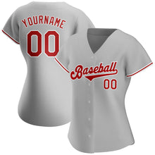Load image into Gallery viewer, Custom Gray Red-White Authentic Baseball Jersey