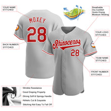 Load image into Gallery viewer, Custom Gray Red-White Authentic Baseball Jersey