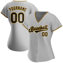 Load image into Gallery viewer, Custom Gray Black-Gold Authentic Baseball Jersey