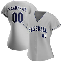 Load image into Gallery viewer, Custom Gray Navy-White Authentic Baseball Jersey